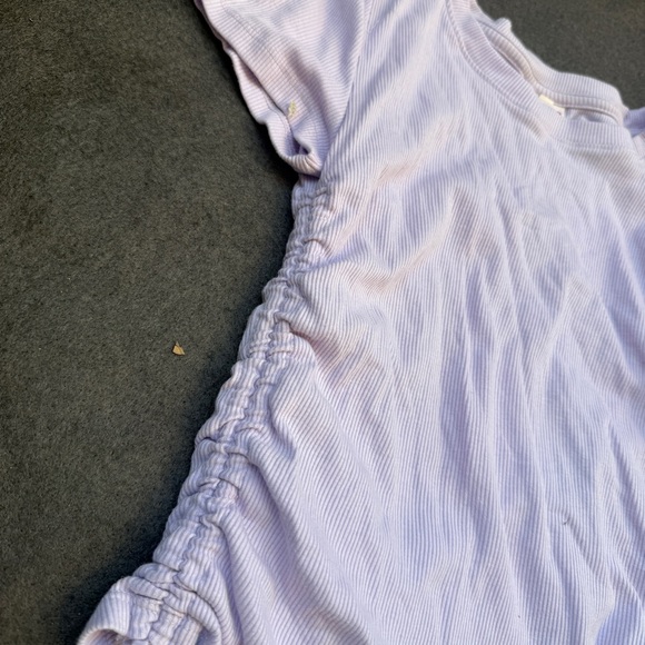 teens Lilac Side-Ruched Short Sleeve Top size m medium ribbed solid A5 - Picture 2 of 4